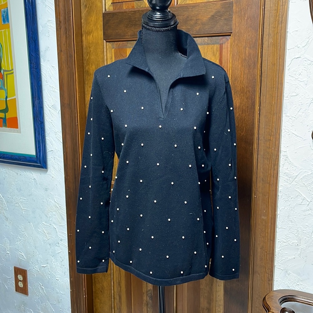 Sweater, Pull On, Size L, Black with Pearls.  Pre-Owned, Excellent Condition